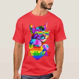 Ally cat rainbow vlaggenhart voor LGBT gay en lesb T-shirt