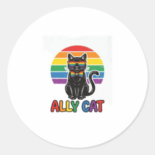 Ally Cat Regenboog Pride Vintage Kattenshirt Ontwe Ronde Sticker