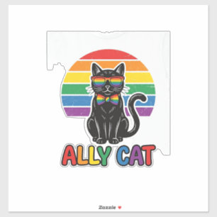 Ally Cat Regenboog Pride Vintage Kattenshirt Ontwe Sticker
