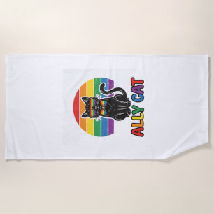 Ally Cat Regenboog Pride Vintage Kattenshirt Ontwe Strandlaken