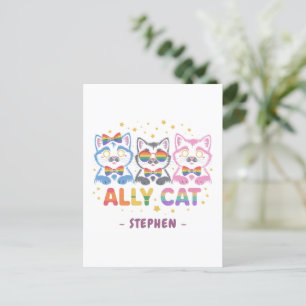 Ally Cat – Schattigee kleurrijke Cat LGBTQ Pride Briefkaart
