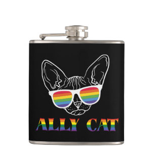 Ally Cat – Schattigee Pride Cat met regenboogzonne Heupfles