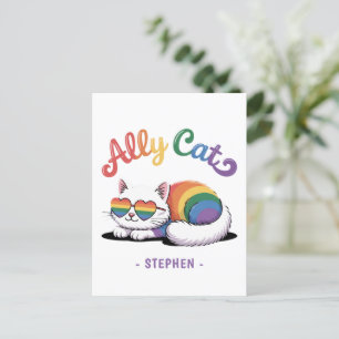 Ally Cat – Schattigee Witte Kat LGBTQ Pride (2) Briefkaart