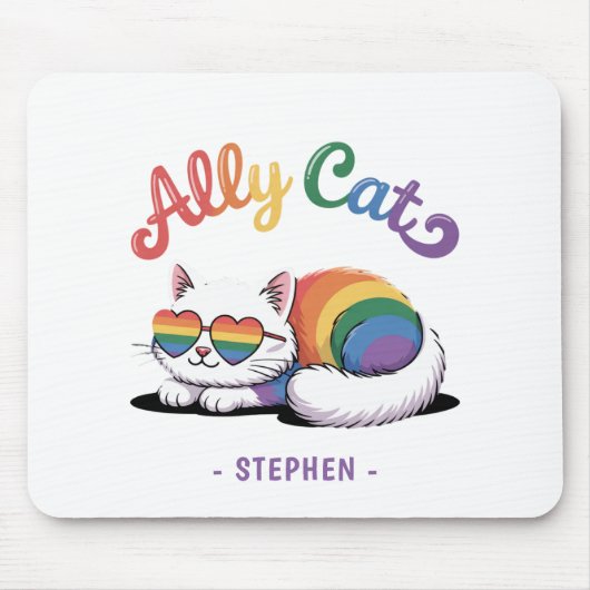 Ally Cat – Schattigee Witte Kat LGBTQ Pride (2) Muismat (Voorkant)
