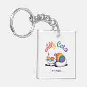 Ally Cat – Schattigee Witte Kat LGBTQ Pride (2) Sleutelhanger (Voorkant Links)