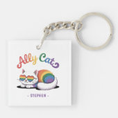 Ally Cat – Schattigee Witte Kat LGBTQ Pride (2) Sleutelhanger (Achterkant)