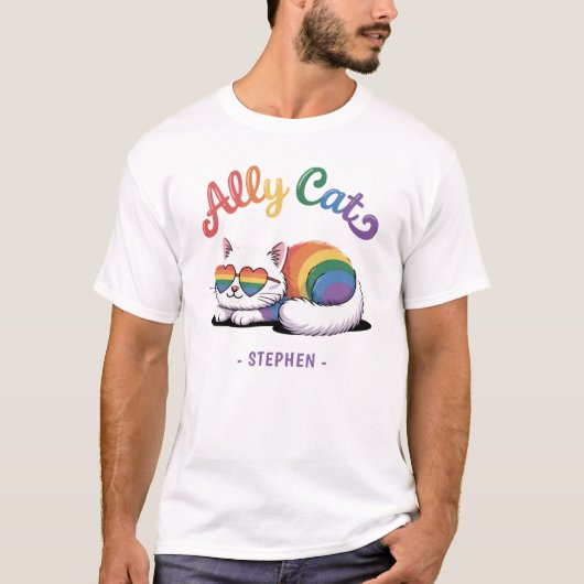 Ally Cat – Schattigee Witte Kat LGBTQ Pride (2) T-shirt (Voorkant)