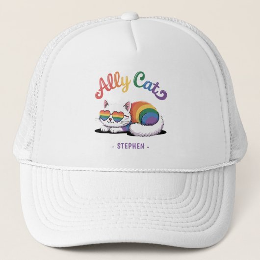 Ally Cat – Schattigee Witte Kat LGBTQ Pride (2) Trucker Pet (Voorkant)