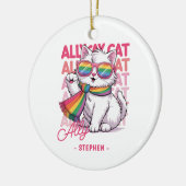 Ally Cat – Schattigee witte kat LGBTQ Pride Keramisch Ornament (Links)