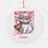 Ally Cat – Schattigee witte kat LGBTQ Pride Keramisch Ornament (Achterkant)