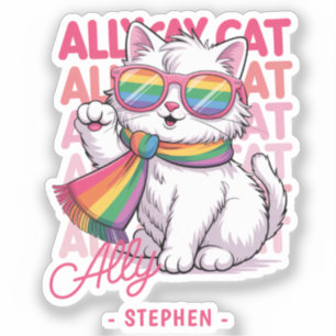 Ally Cat – Schattigee witte kat LGBTQ Pride Sticker