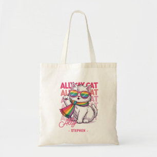 Ally Cat – Schattigee witte kat LGBTQ Pride Tote Bag