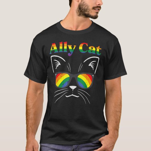 Ally Cat Sunglasses Gay Rainbow Pride LGBT Support T-shirt (Voorkant)