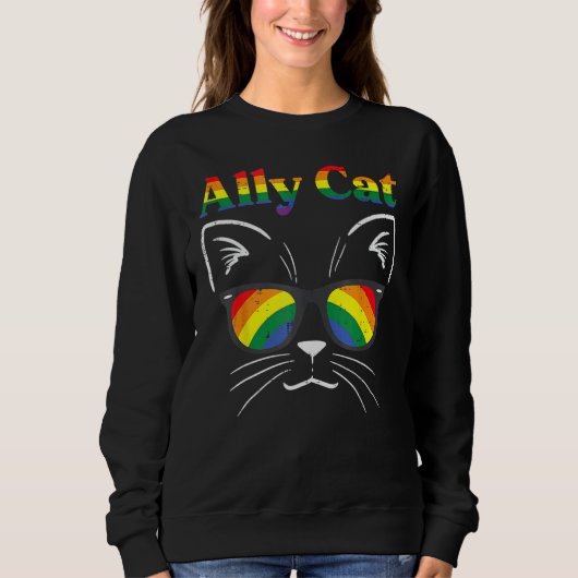 Ally Cat Sunglasses Gay Rainbow Pride LGBT Support Trui (Voorkant)