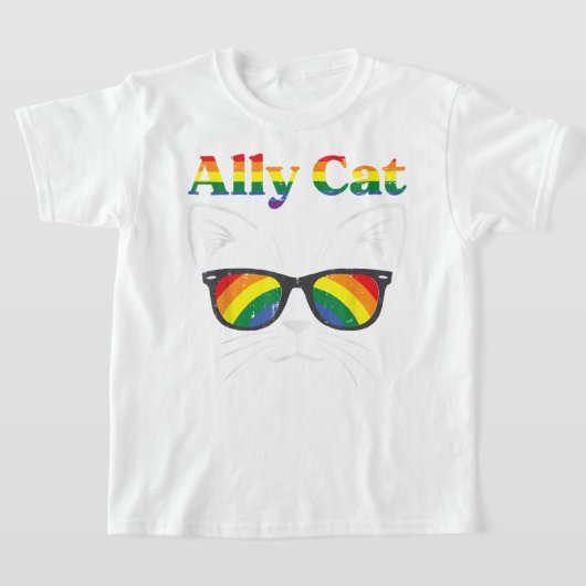 Ally Cat Sunglazen Gay Rainbow Pride LGBT Support T-shirt (Laagn)