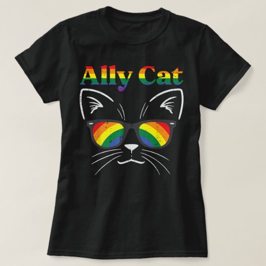Ally Cat Sunglazen Gay Rainbow Pride LGBT Support T-shirt (Design voorkant)