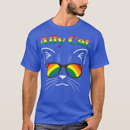 Ally Cat Zonnebril Gay Rainbow Pride LGBT Mannen T-shirt (Voorkant)