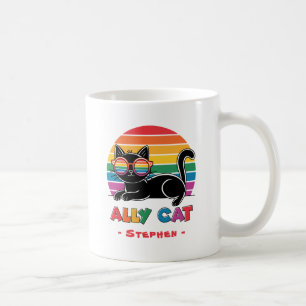 Ally Cat – Zwarte kat met regenboog zonnebril LGBT Koffiemok