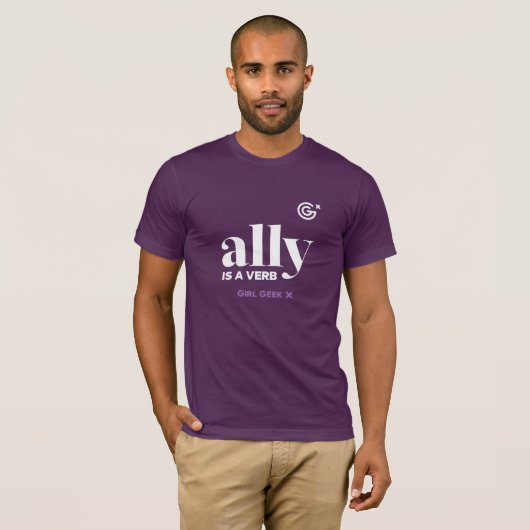Ally is een Wit-Witte Logo op het Paarse T-shirt v (Voorkant volledig)