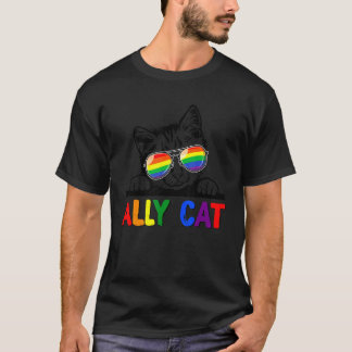 Ally Kat Lgbt Gay Regenboog Pride Vlag Zonnebril P T-shirt