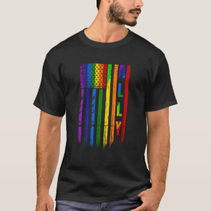 Ally LGBT LGBTQ Rainbow Pride Amerikaanse vlag 4e T-shirt