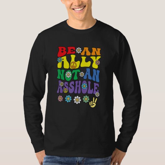 Ally Pride Rainbow Retro Groovy LGBTQ Say Gay T-shirt (Voorkant)