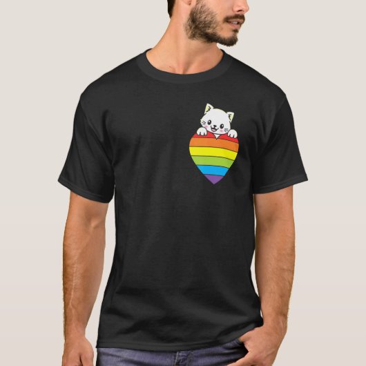 Ally Rainbow Heart Cat LGBTQ Community Pride Gende T-shirt (Voorkant)