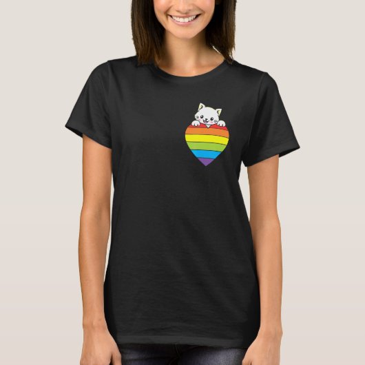 Ally Rainbow Heart Cat LGBTQ Community Pride Gende T-shirt (Voorkant)