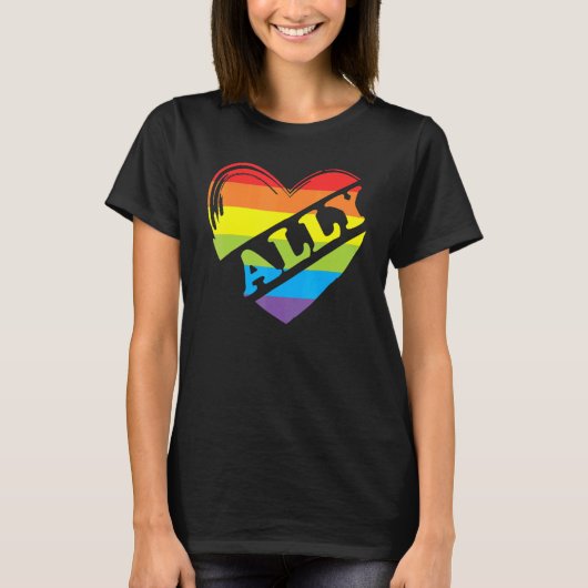 Ally Rainbow Heart Love LGBTQ Community Pride Gend T-shirt (Voorkant)