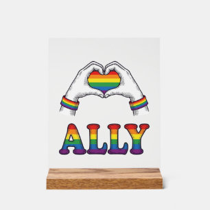 Ally Regenboog Handen Hart Vintage Pride T-shirt O Acryl Bord