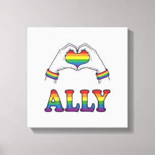 Ally Regenboog Handen Hart Vintage Pride T-shirt O Canvas Afdruk
