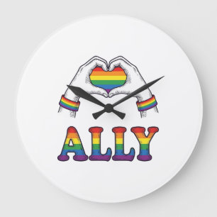 Ally Regenboog Handen Hart Vintage Pride T-shirt O Grote Klok