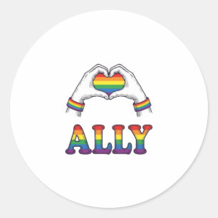 Ally Regenboog Handen Hart Vintage Pride T-shirt O Ronde Sticker