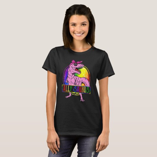 Ally Saurus T Rex Dinosaur Proud Ally Lgbt Pride T-shirt (Voorkant volledig)