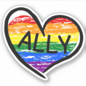 Ally voor LGBTQ+ Hand Getekend Hart Sticker (Voorkant)