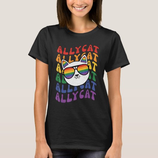 AllyCat  Ally Cat Gay Pride Rainbow Sunglasses LGB T-shirt (Voorkant)