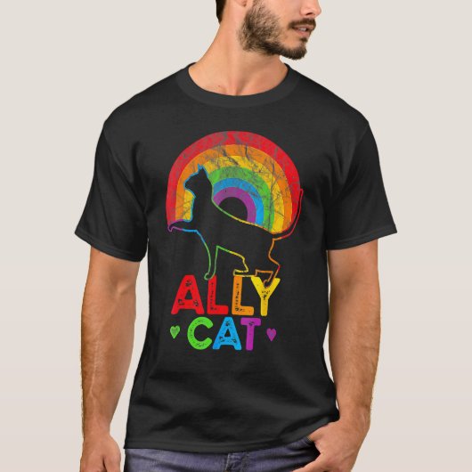 Allycat LGBT Cat With Ally Pride Rainbow T-shirt (Voorkant)