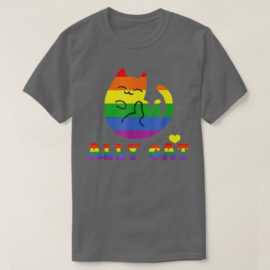Allycat LGBT Pride Month Cat met Ally Pride Rainb T-shirt (Design voorkant)