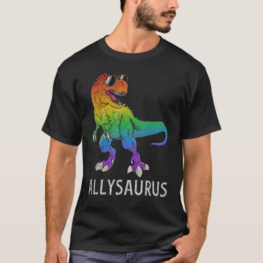 Allysaurus Dinosaur In Rainbow Flag Ally LGBT Gay T-shirt (Voorkant)
