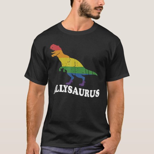 Allysaurus dinosaur in rainbow flag for ally LGBT  T-shirt (Voorkant)