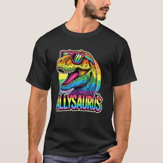 Allysaurus LGBT Dinosaur Gay Pride Flag Ally Rainb T-shirt (Voorkant)