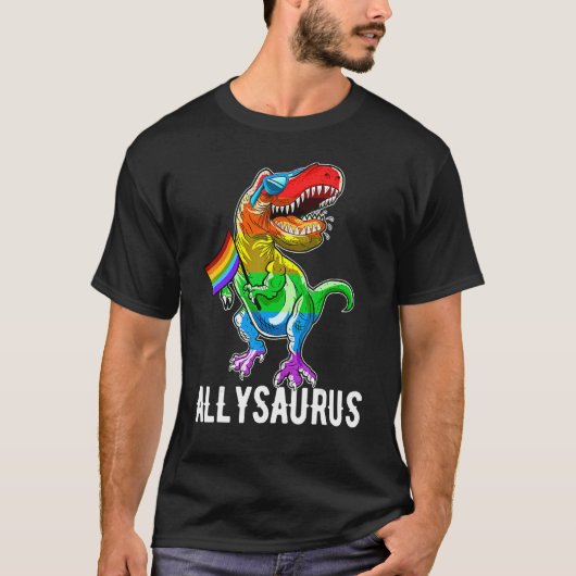 Allysaurus Lgbt Dinosaur Rainbow Pride Flag Gay Pr T-shirt (Voorkant)