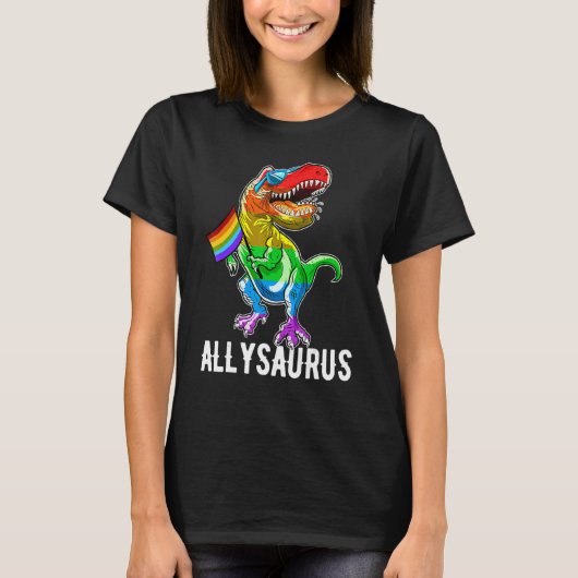 Allysaurus Lgbt Dinosaur Rainbow Pride Flag Gay Pr T-shirt (Voorkant)