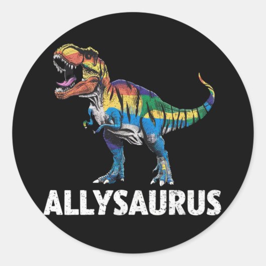 Allysaurus LGBT Dinosaurus Regenboog Vlag Ally LGB Ronde Sticker (Voorkant)