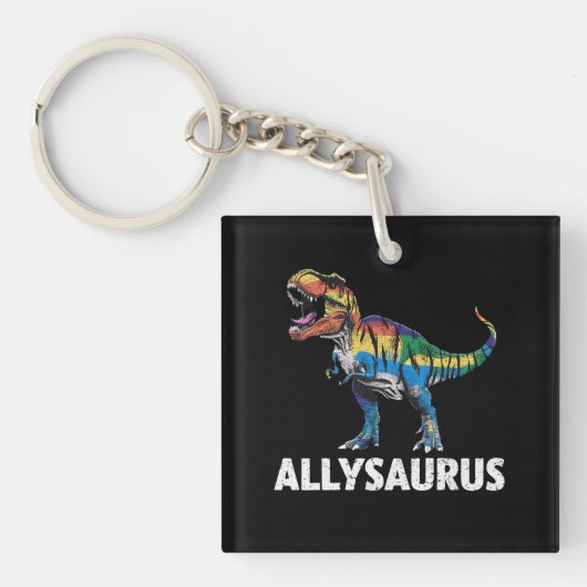 Allysaurus LGBT Dinosaurus Regenboog Vlag Ally LGB Sleutelhanger (Voorkant)