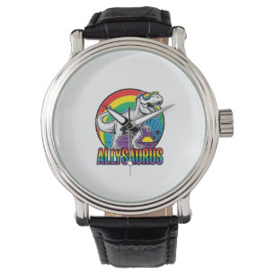 Allysaurus Regenboog Dinosaurus Vintage T-Shirt On Horloge