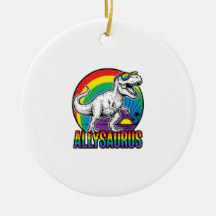 Allysaurus Regenboog Dinosaurus Vintage T-Shirt On Keramisch Ornament