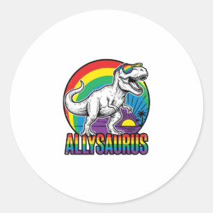Allysaurus Regenboog Dinosaurus Vintage T-Shirt On Ronde Sticker