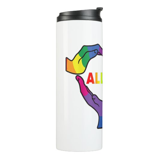 Allyship Heart LGBT Support Protect Kids Rainbow F Thermosbeker (Gedraaid links)