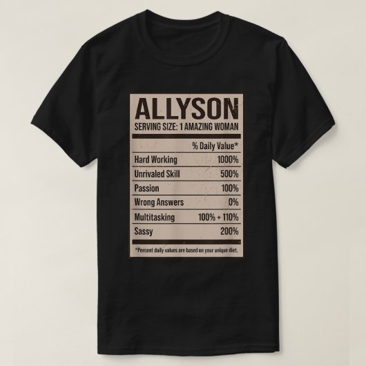 Allyson Nutrition Facts Name Nickname Alias Title  T-shirt (Design voorkant)